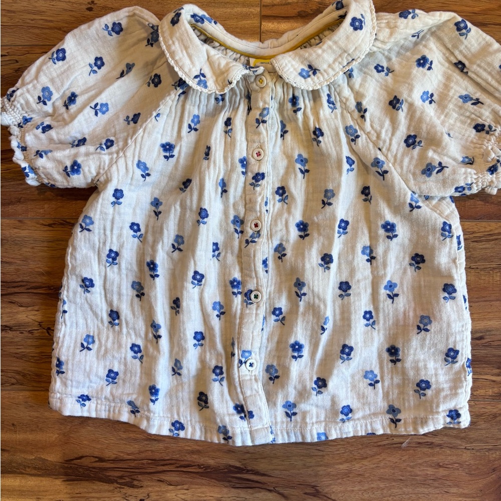 Mini Boden Floral Kids Shirt - Blue and White